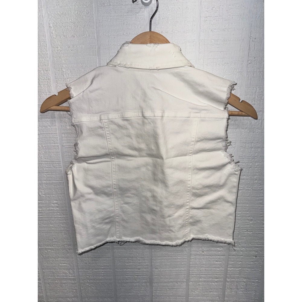 Monkey Ride Jeans Denim Vest Women White Distressed Cropped Raw Hem S J1606 - Picture 4 of 6